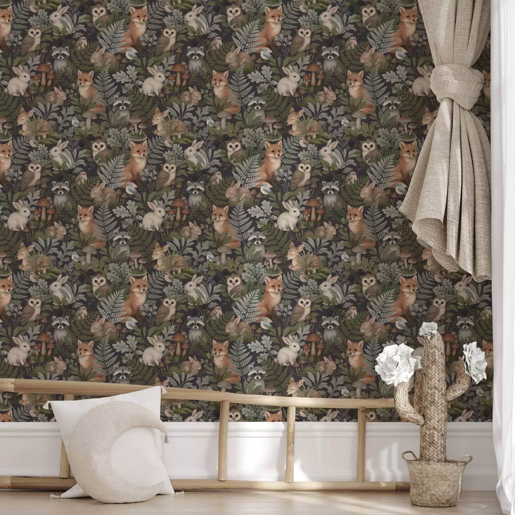 Fototapety Lesné zvieratá a paprade na tmavom uhlí a00880