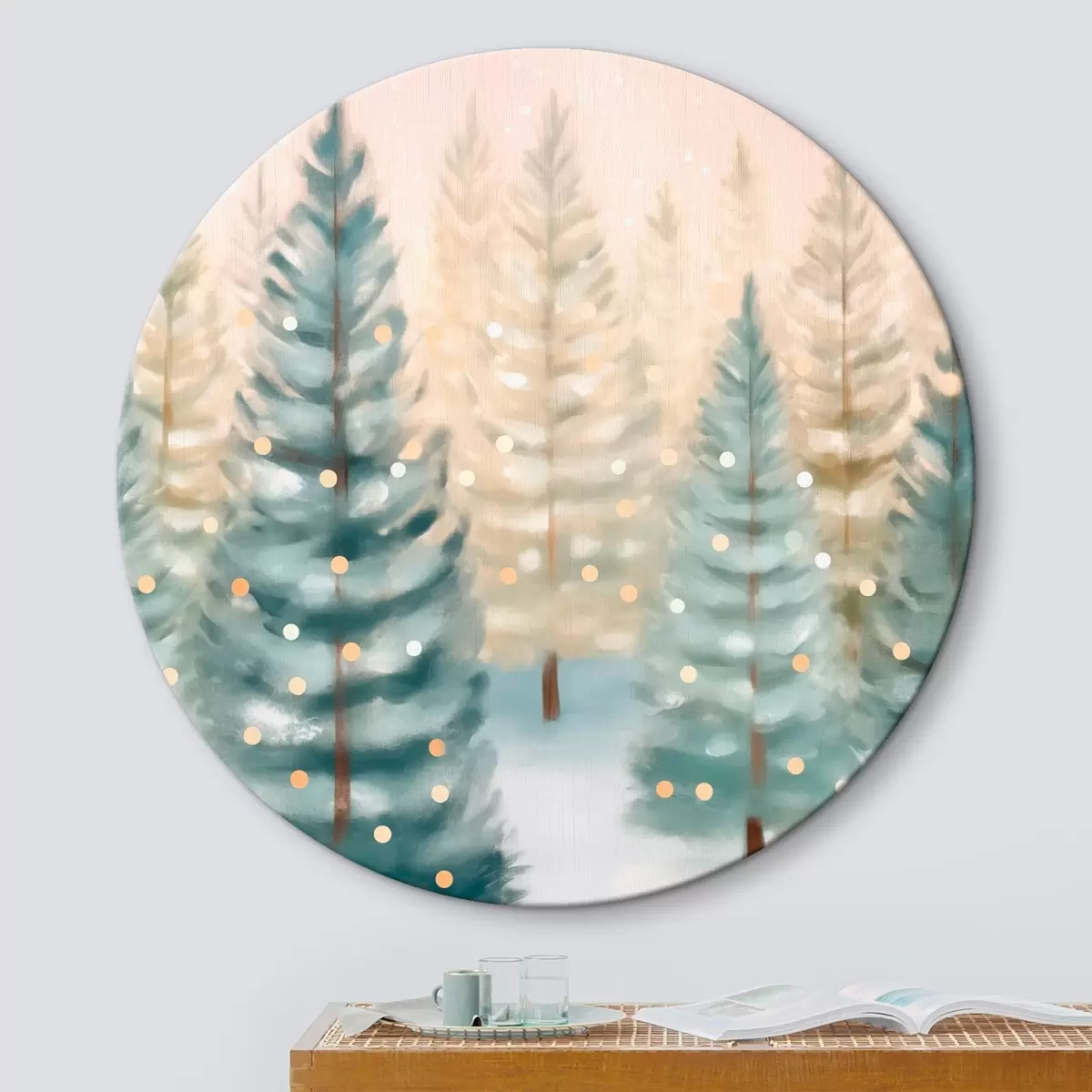 Okrúhle obrazy Vianočný les r46456