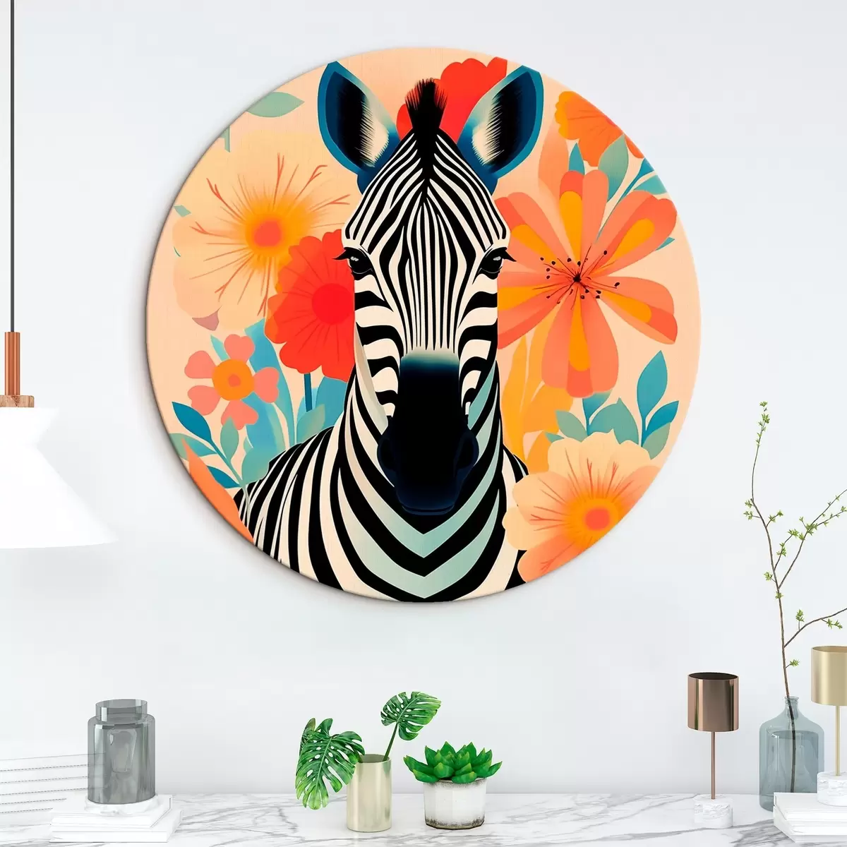 Okrúhle obrazy Zebra medzi kvetmi r46457