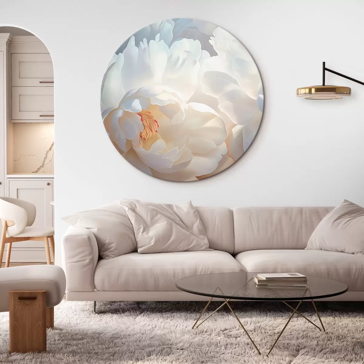 Okrúhle obrazy Veľké biele pivonky r46560