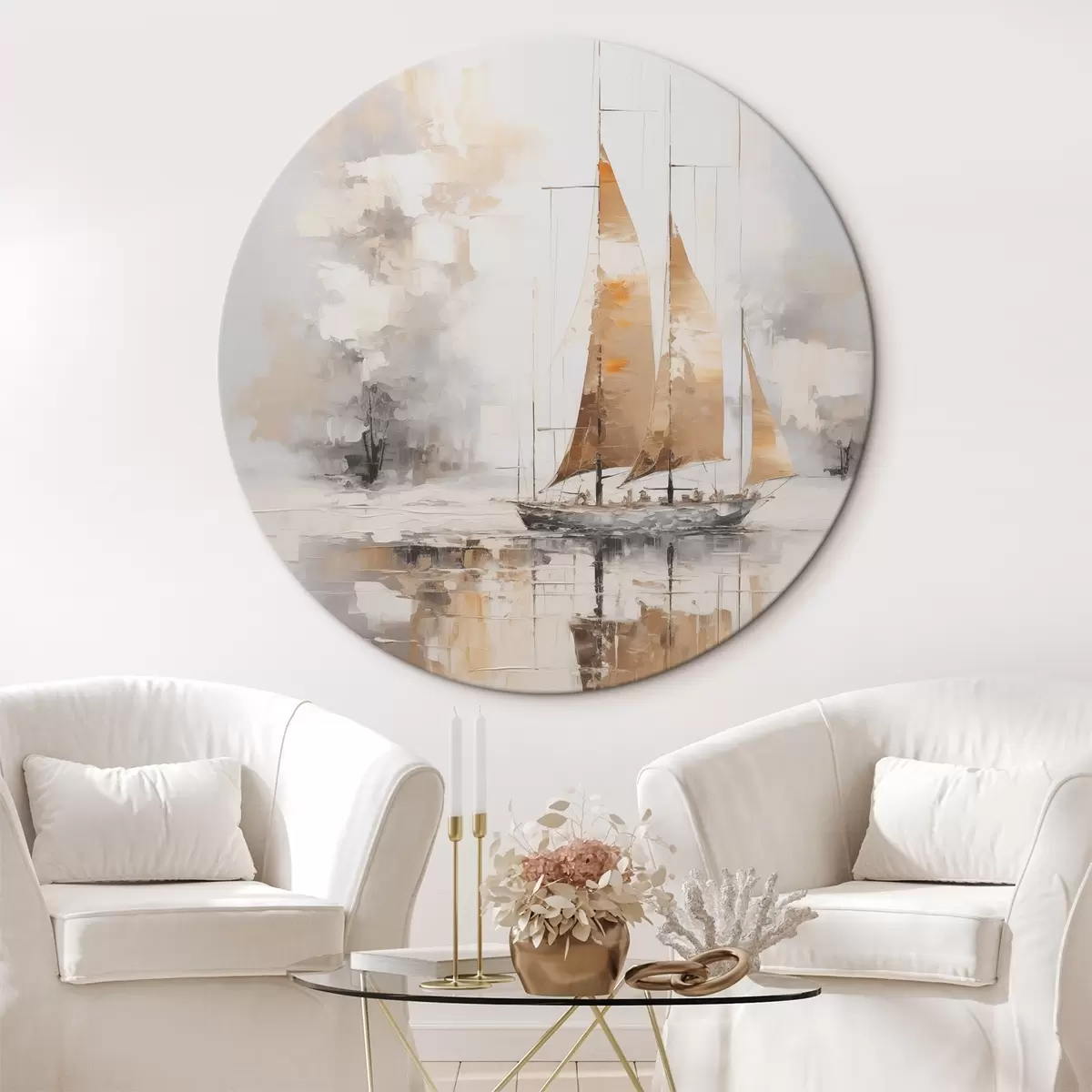 Okrúhle obrazy Maľba imitácie plachetnice r46565