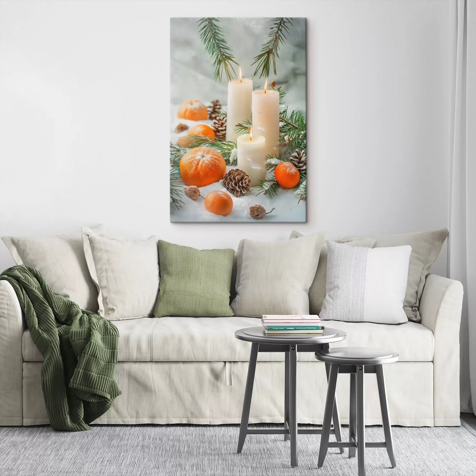 Obraz Sviečky, mandarínky a šišky s46615
