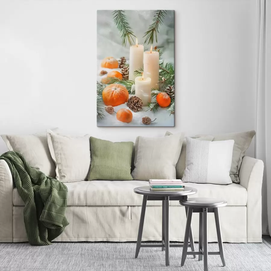 Obraz Sviečky, mandarínky a šišky s46615