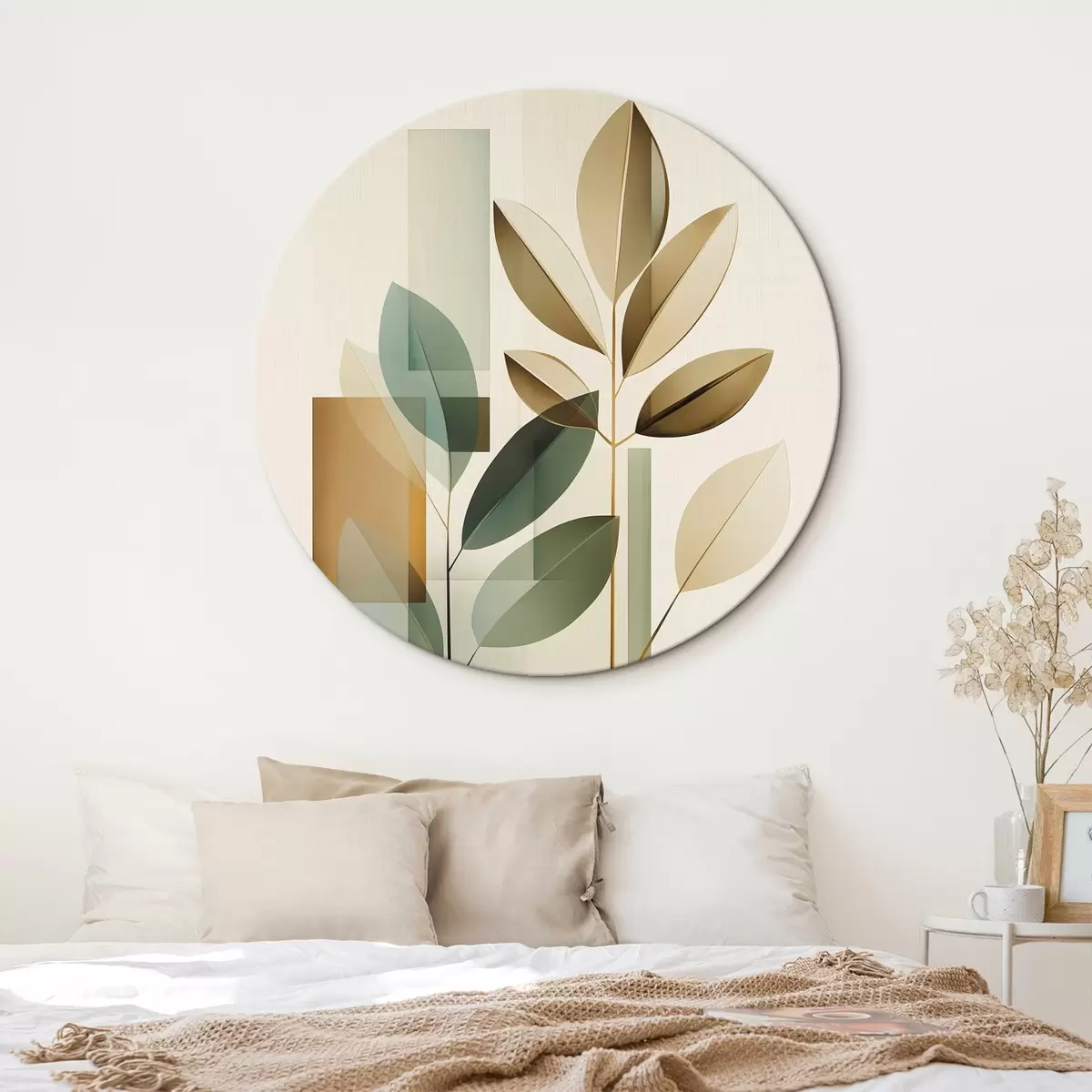 Okrúhle obrazy Geometrická abstrakcia s listami r46581