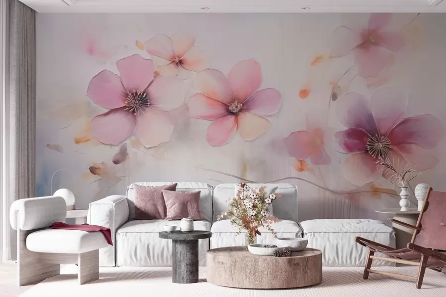 Fototapety Vetva s ružovými kvetmi v akvarelovom štýle w09522