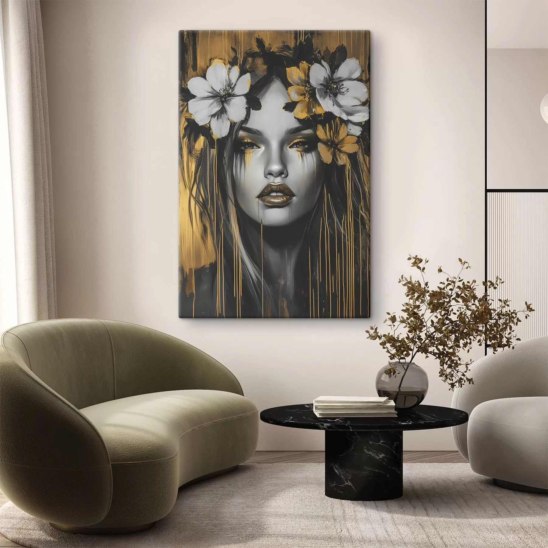 Obraz Abstraktný portrét ženy s kvetmi s46454