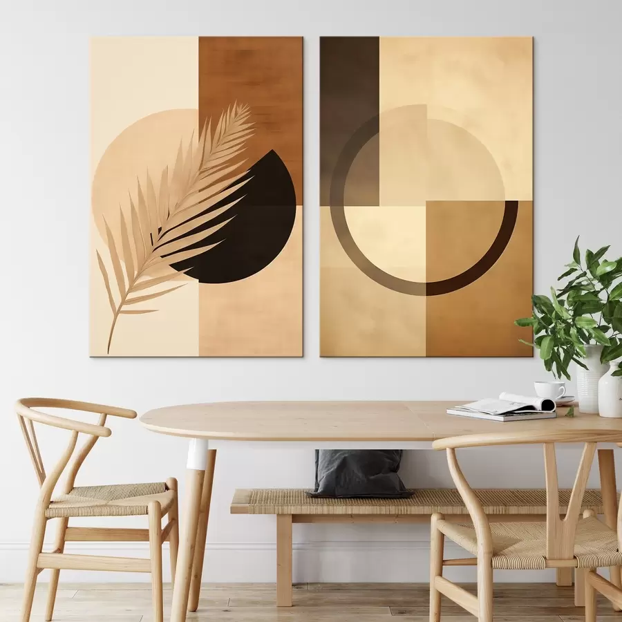 Obraz Terakotová a béžová geometria s motívom palmových listov m00968