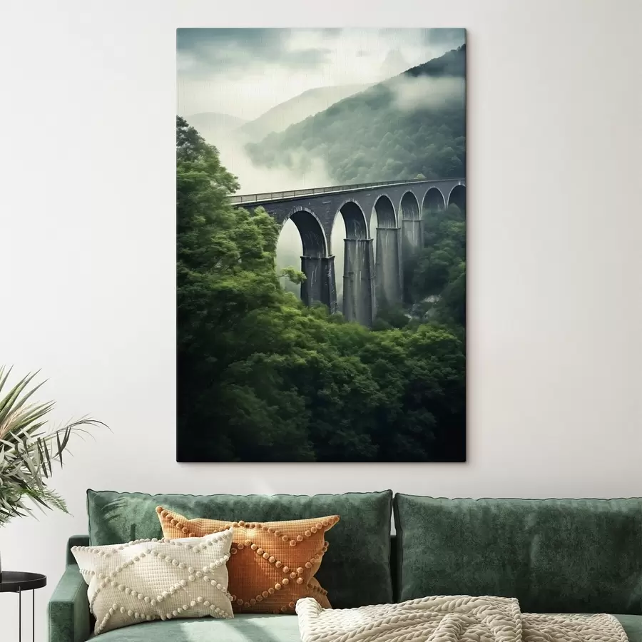 Obraz Kamenný viadukt nad hmlistou zalesnenou dolinou s46483