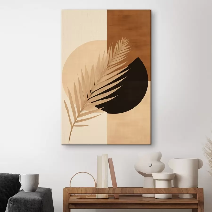 Obraz Palmová listová geometria na terakote a smotanovej farbe s46490