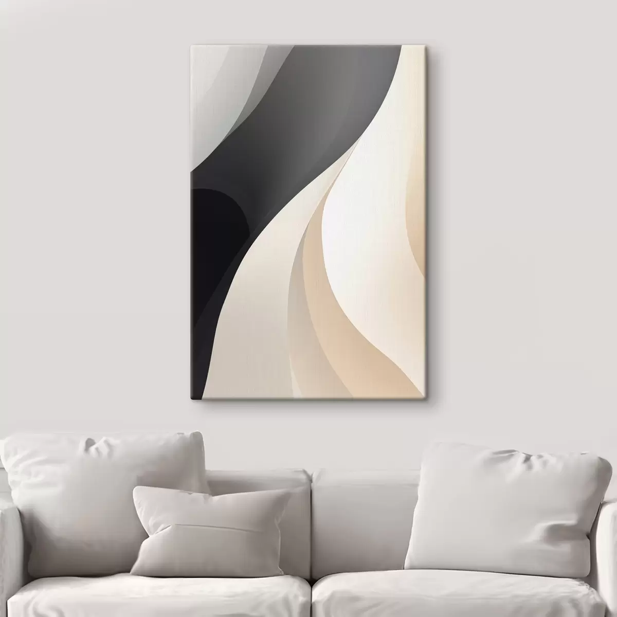 Obraz Elegantné prekrývajúce sa krivky v uhlovo čiernej, slonovinovej a pieskovej farbe s46493
