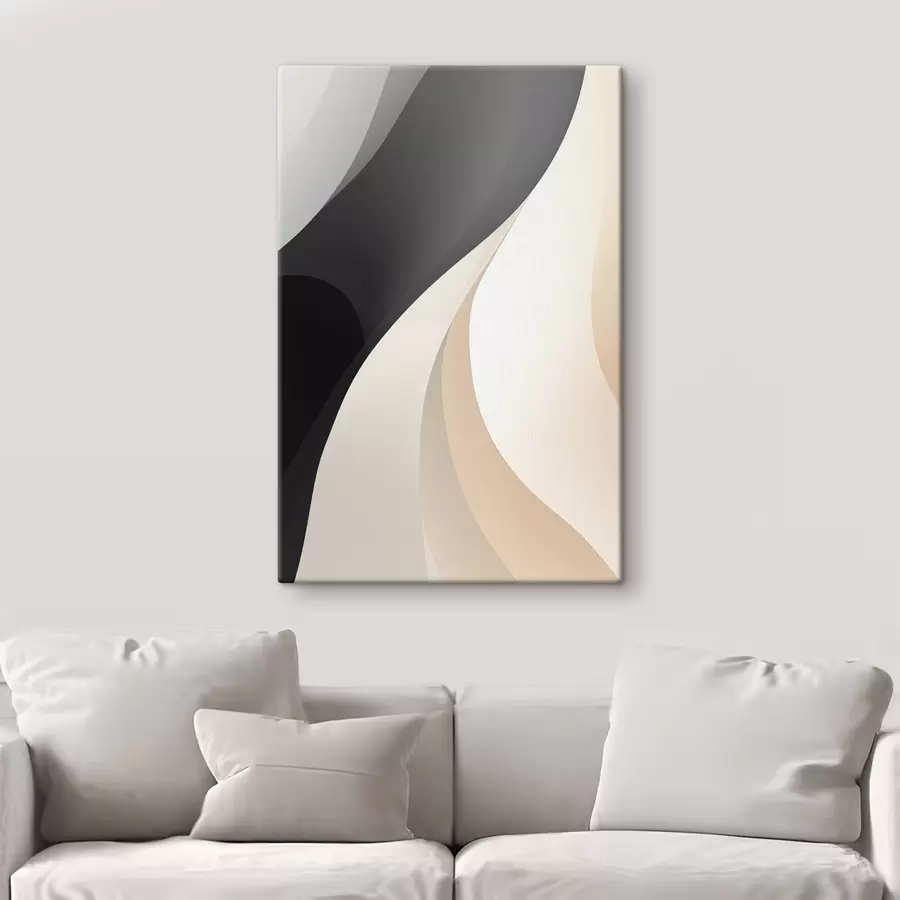 Obraz Elegantné prekrývajúce sa krivky v uhlovo čiernej, slonovinovej a pieskovej farbe s46493