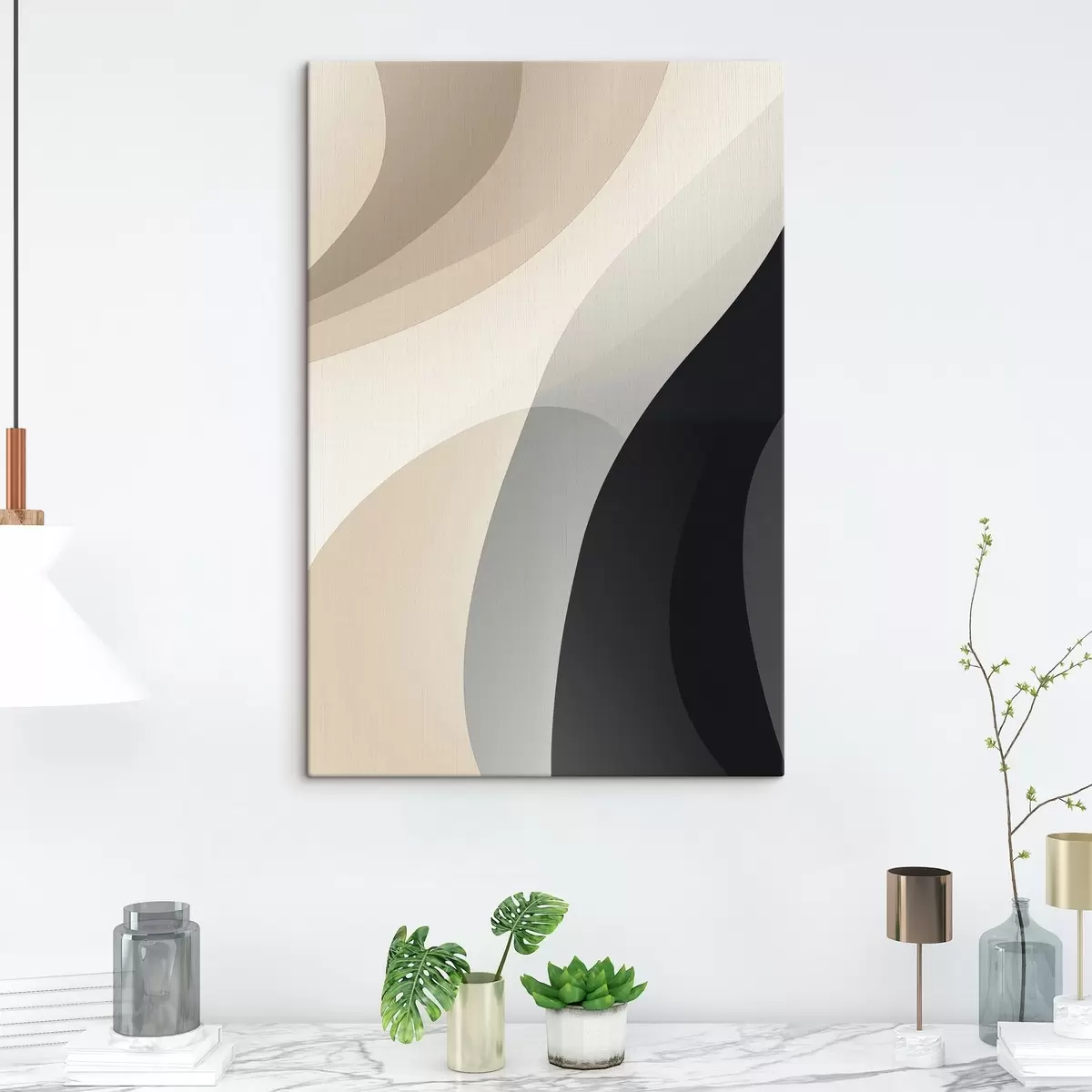 Obraz Organické vlnové tvary v teplých béžových a uhlových odtieňoch s46494