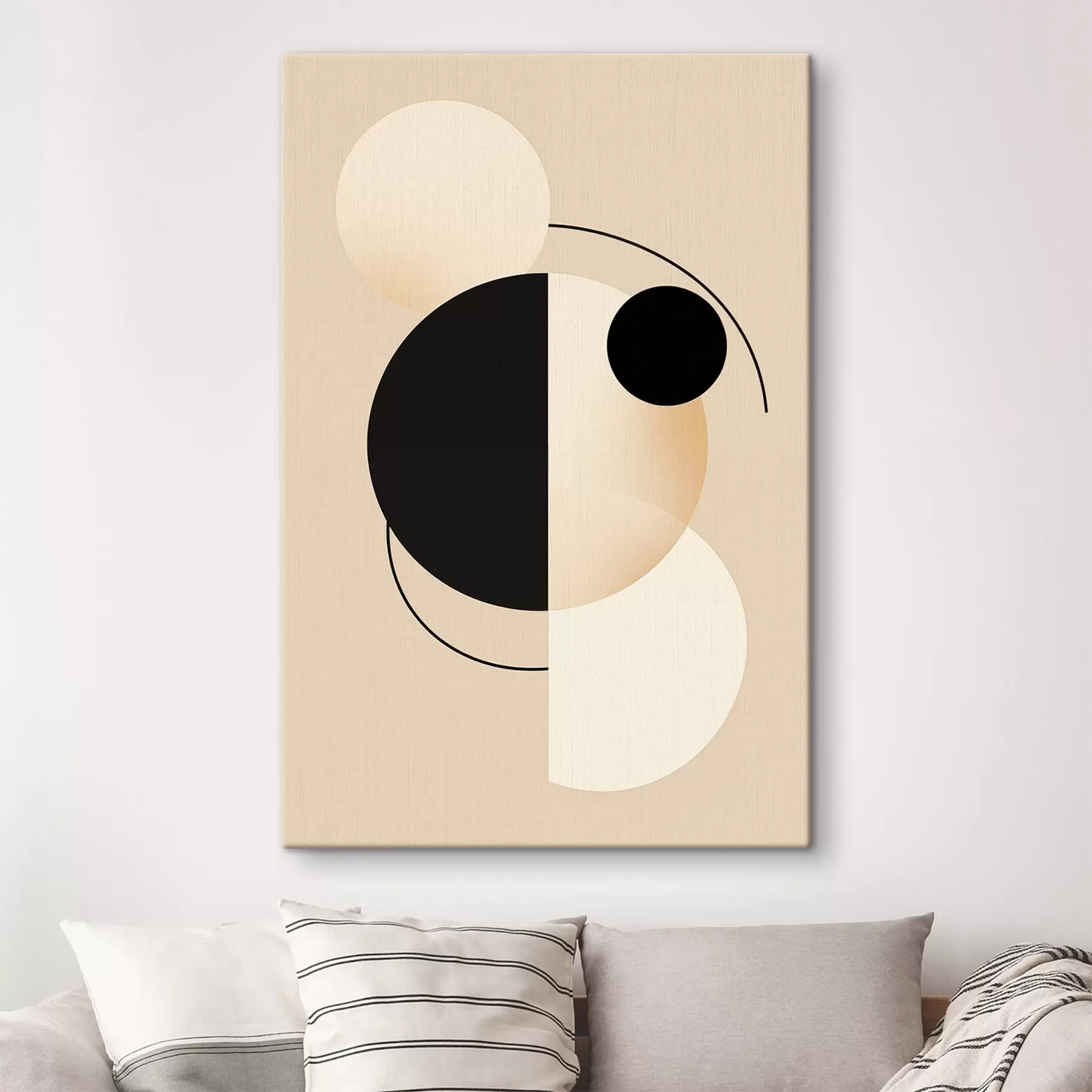 Obraz Grafické kruhy a oblúky v jemnej béžovej a čiernej farbe s46497