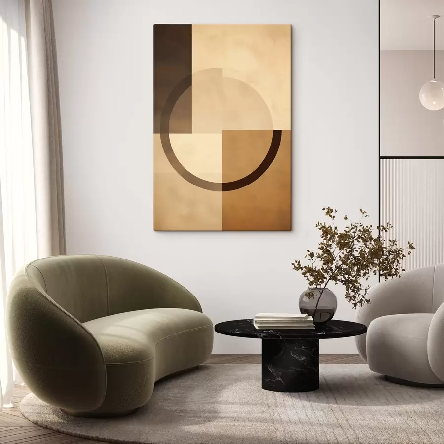 Obraz Tlmené štvorce s priehľadným prstencom, teplá zemitá paleta s46498