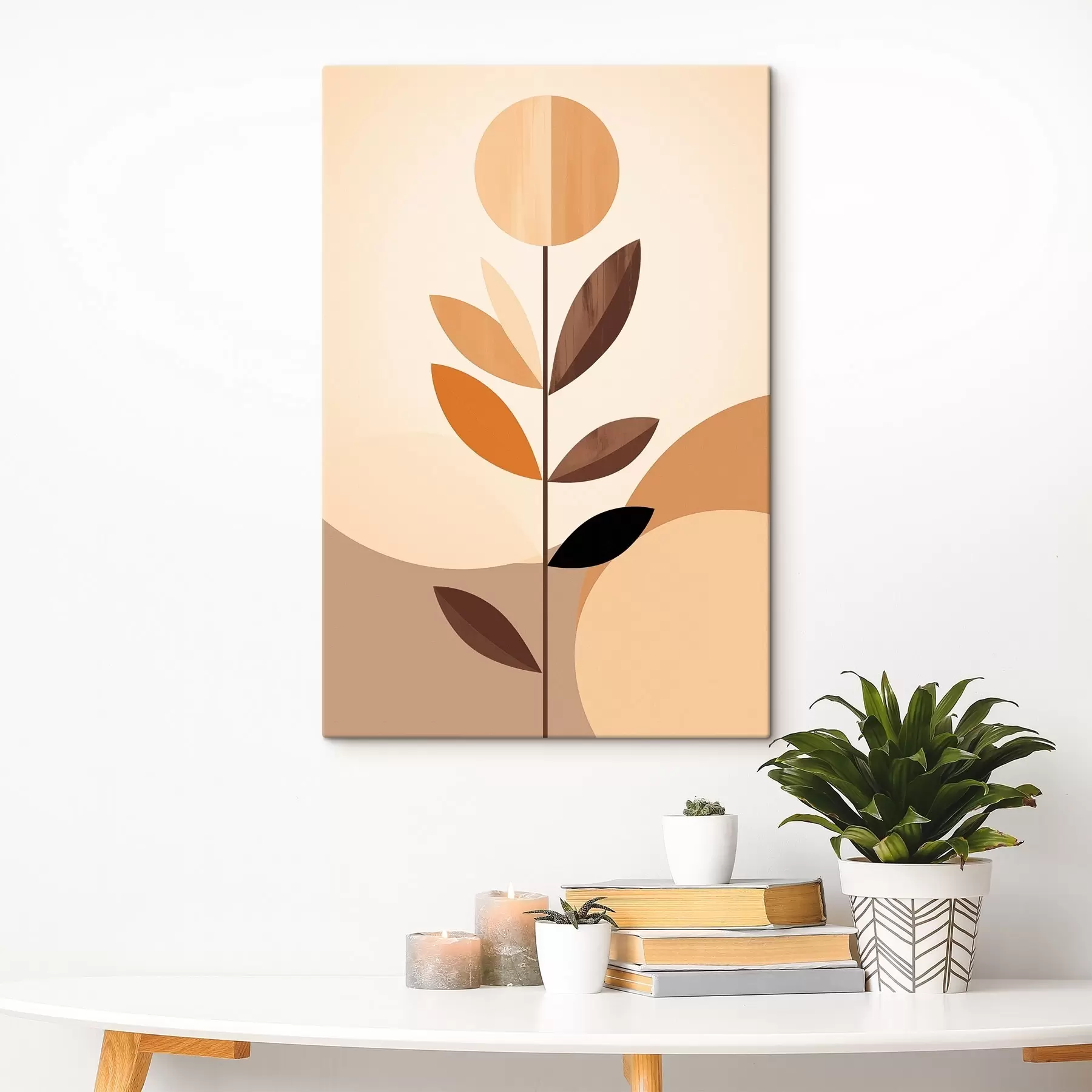 Obraz Štylizovaná kvetina s geometrickými listami v teplých odtieňoch s46500