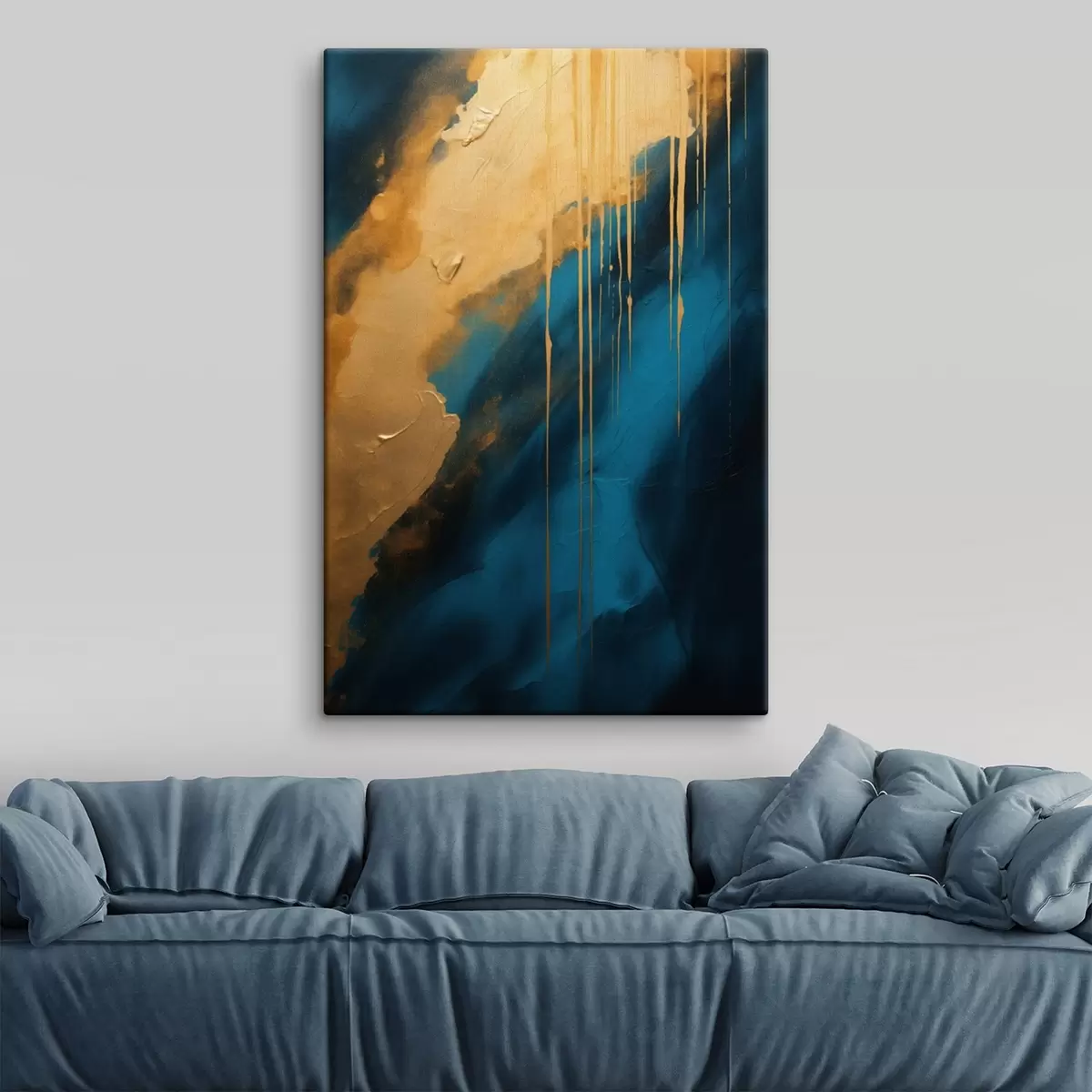 Obraz Tyrkysová a tmavomodrá abstrakcia s tečúcimi teplými odleskami s46509