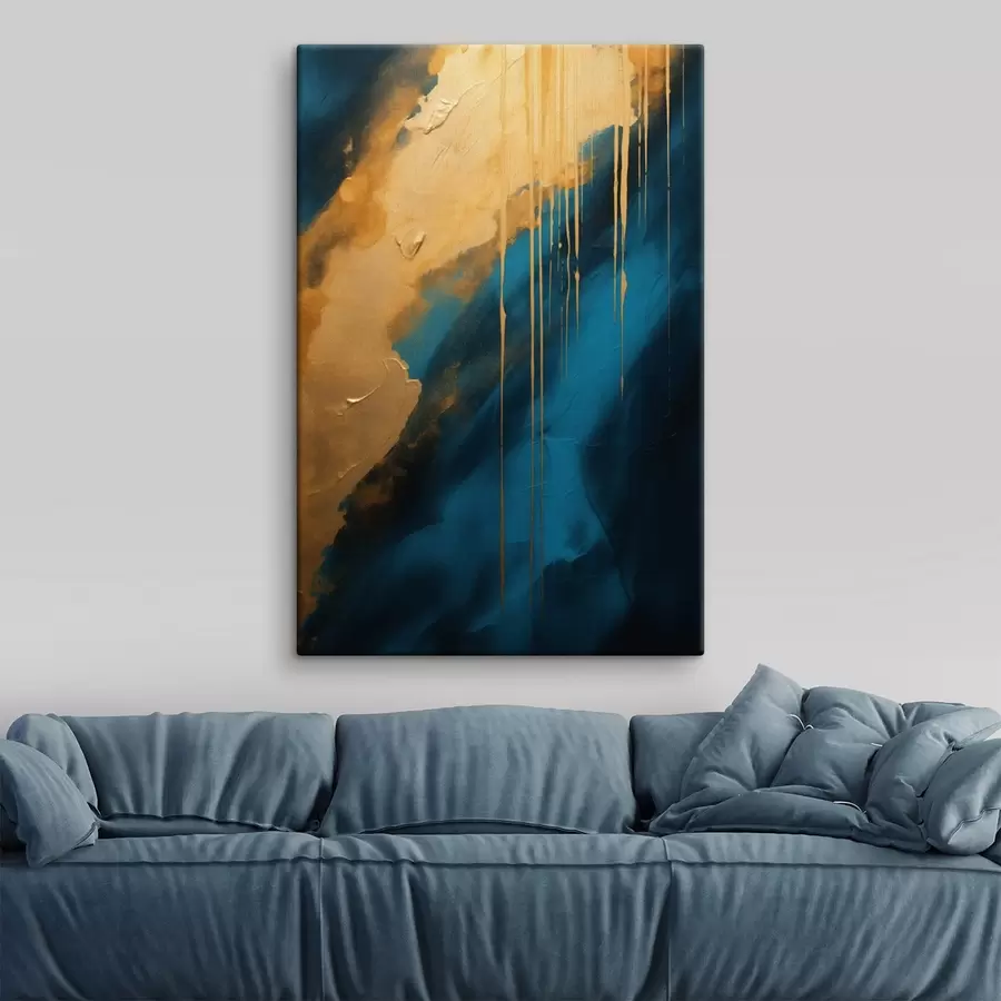 Obraz Tyrkysová a tmavomodrá abstrakcia s tečúcimi teplými odleskami s46509