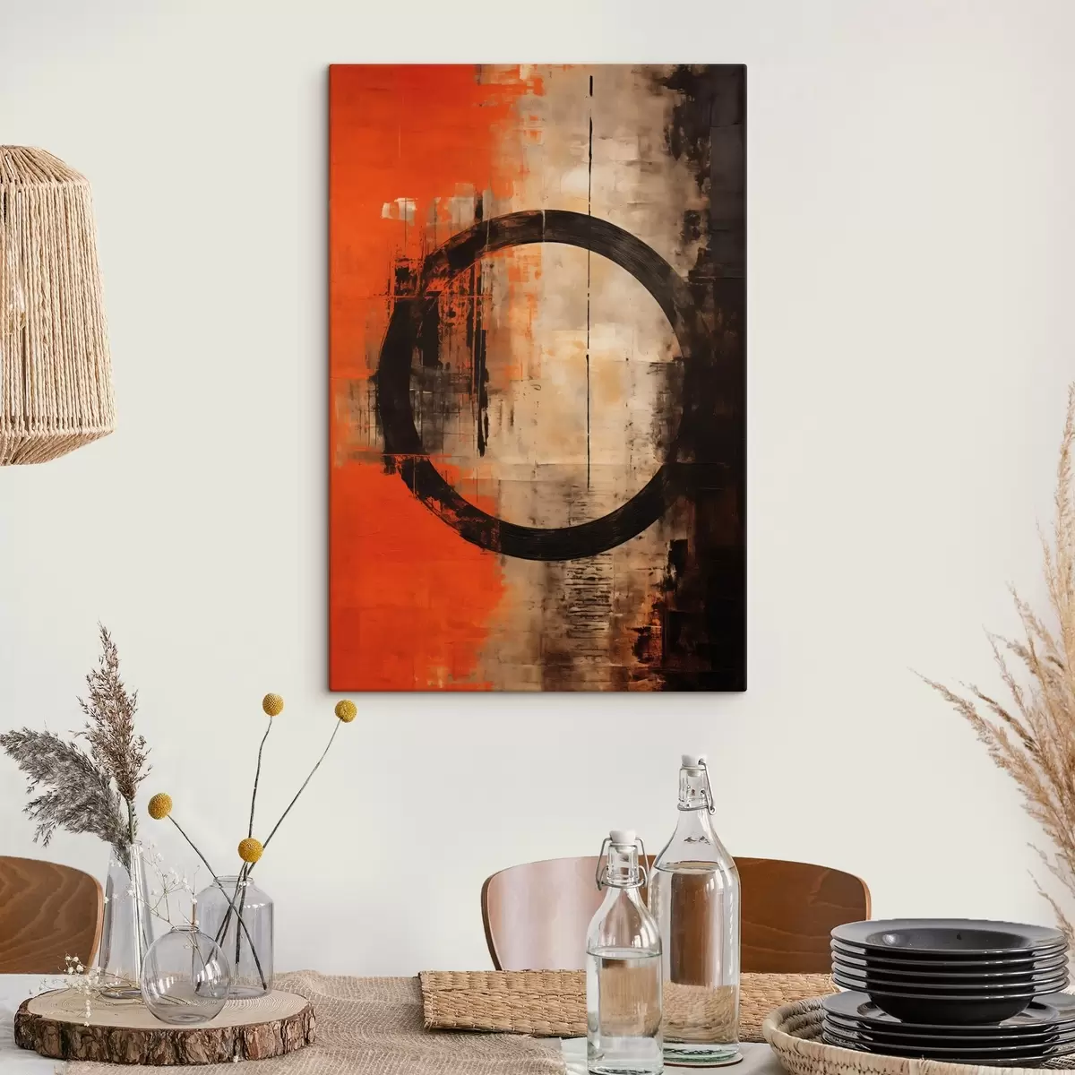 Obraz Abstraktný obraz s veľkým čiernym kruhom a teplými textúrami s46528
