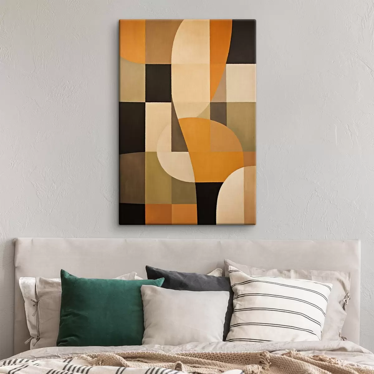 Obraz Patchwork z obdĺžnikov s hladkým oranžovým oblúkom s46534