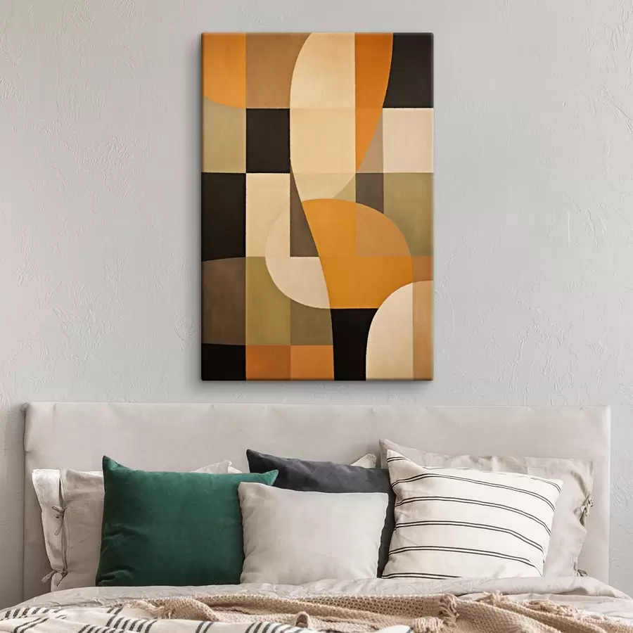 Obraz Patchwork z obdĺžnikov s hladkým oranžovým oblúkom s46534