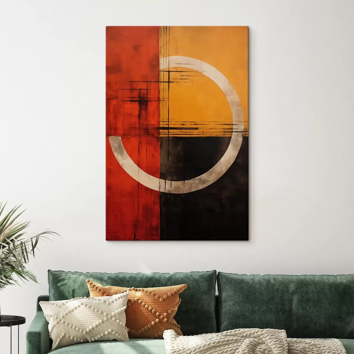 Obraz Abstraktný kruh na červeno-čiernom pozadí s čiarami s46535