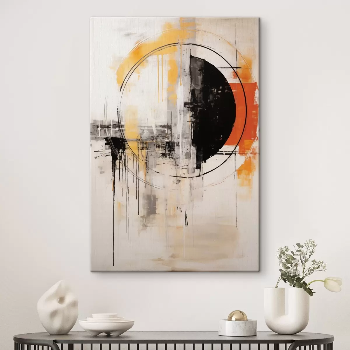 Obraz Monochromatický oranžový kruh s textúrovanými kvapkami s46536