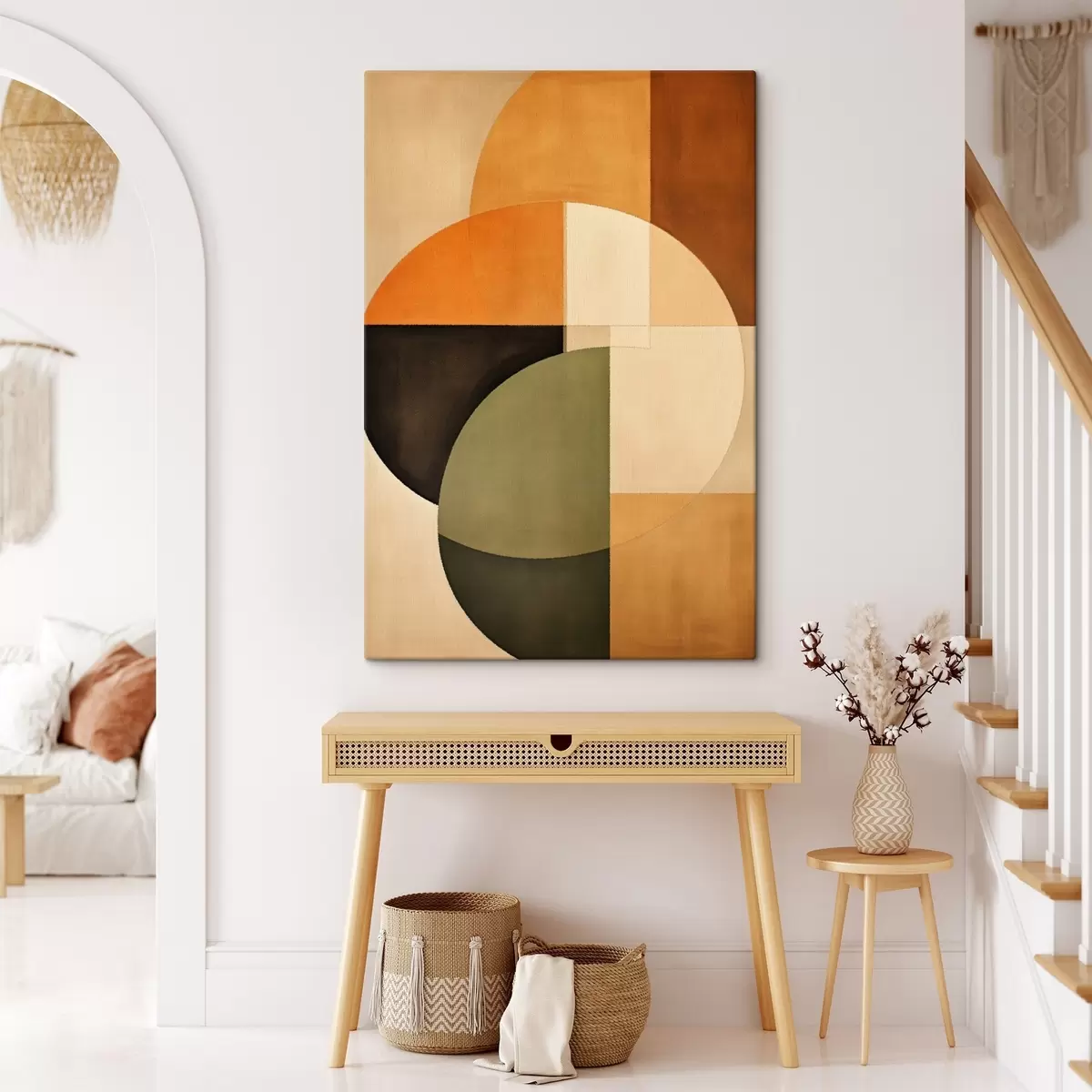 Obraz Prekrývajúce sa kruhy v pieskovo-olivovej palete s46537