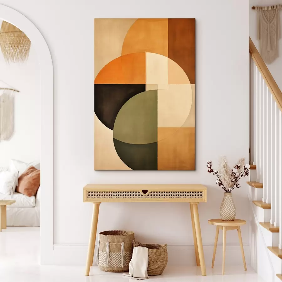 Obraz Prekrývajúce sa kruhy v pieskovo-olivovej palete s46537