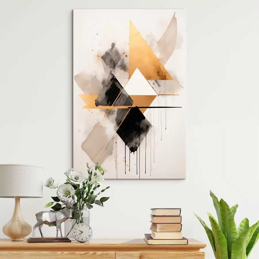 Obraz Geometria s trojuholníkmi a čiernym kosoštvorcom, béžové ťahy s46539