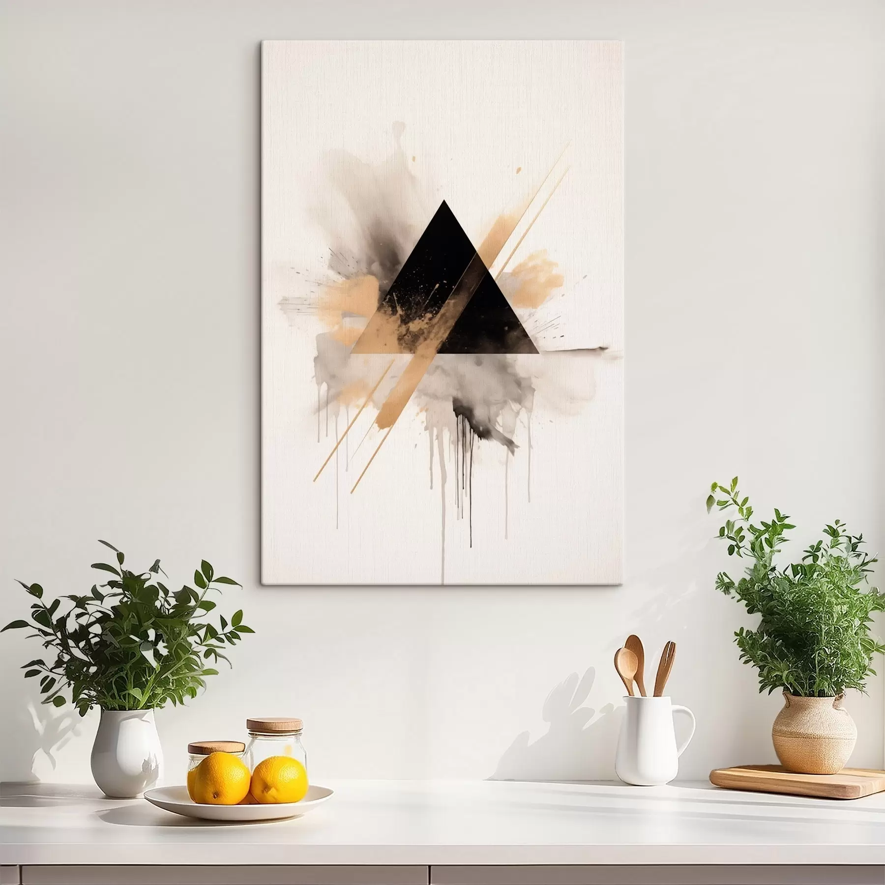 Obraz Geometria: čierny trojuholník so svetlými škvrnami a čiarami s46540