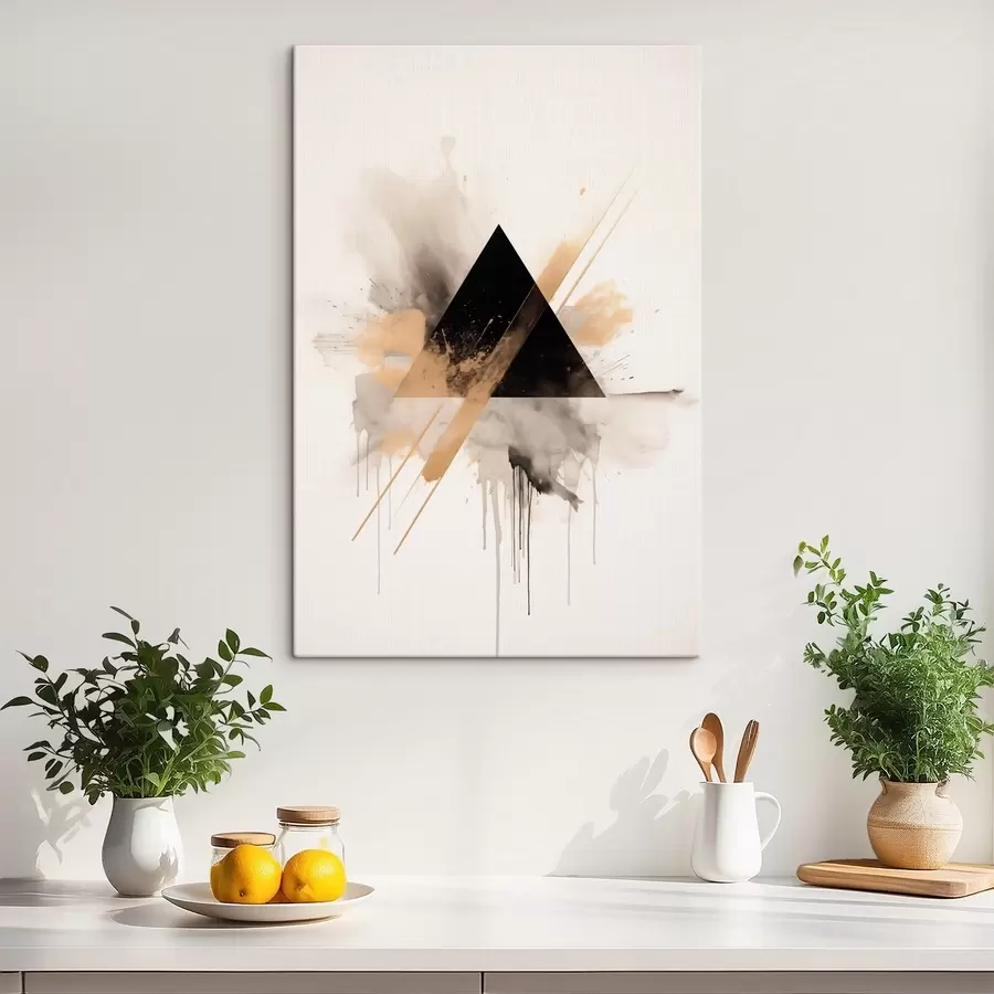 Obraz Geometria: čierny trojuholník so svetlými škvrnami a čiarami s46540