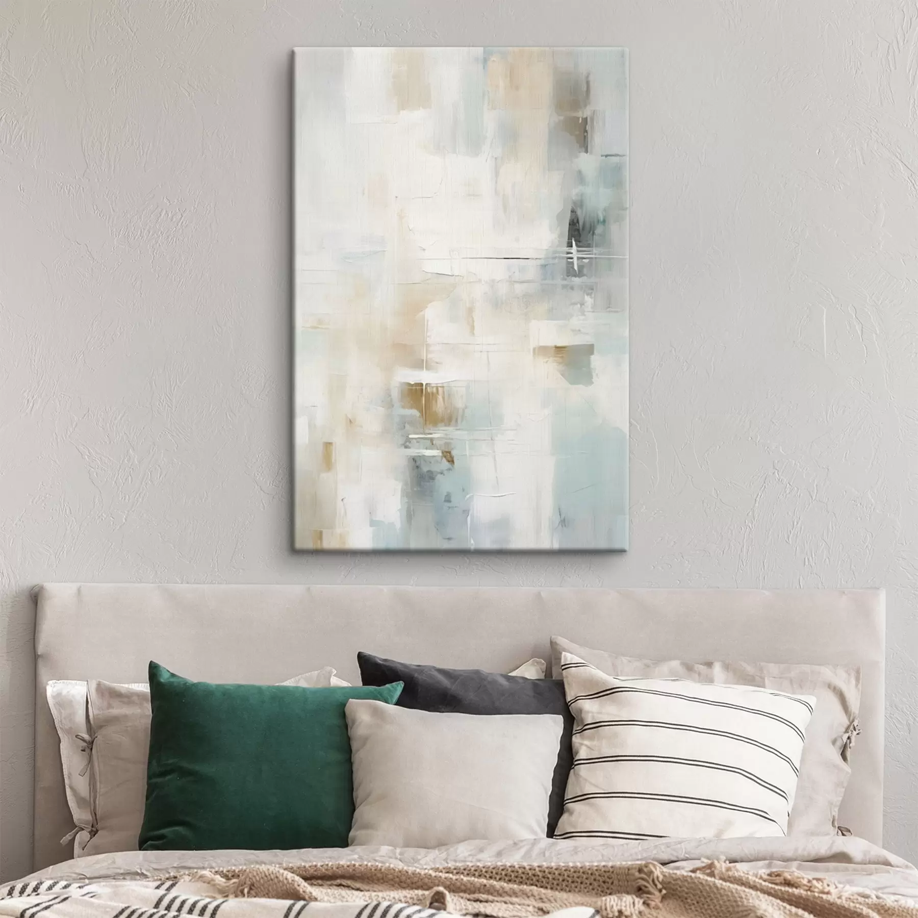 Obraz Vzdušné ťahy modrej a béžovej farby na bielom podklade s46547