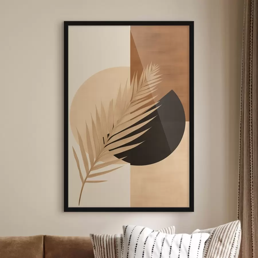 Fototapety Palmová listová geometria na terakote a smotanovej farbe f46490