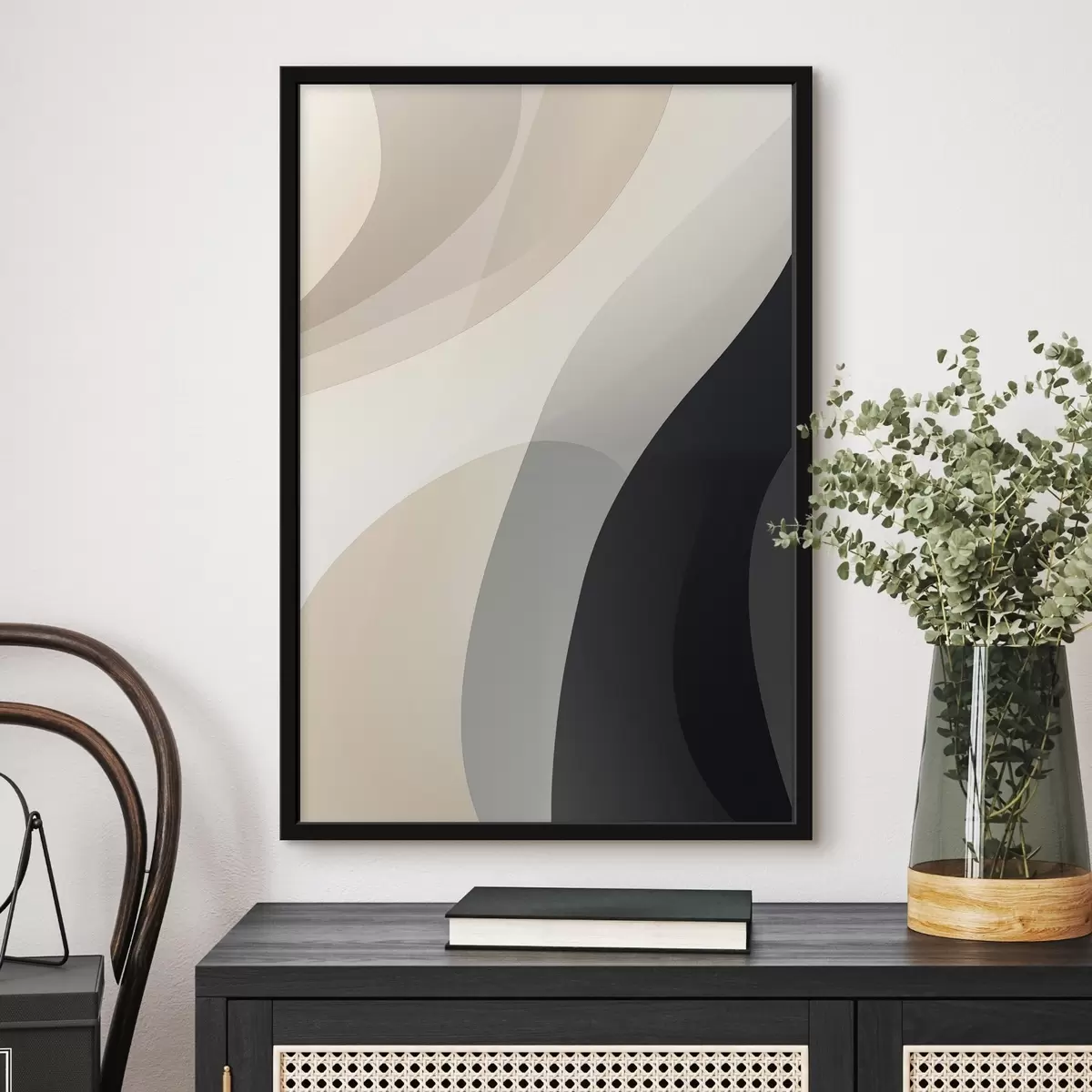 Plagáty Organické vlnové tvary v teplých béžových a uhlových odtieňoch f46494