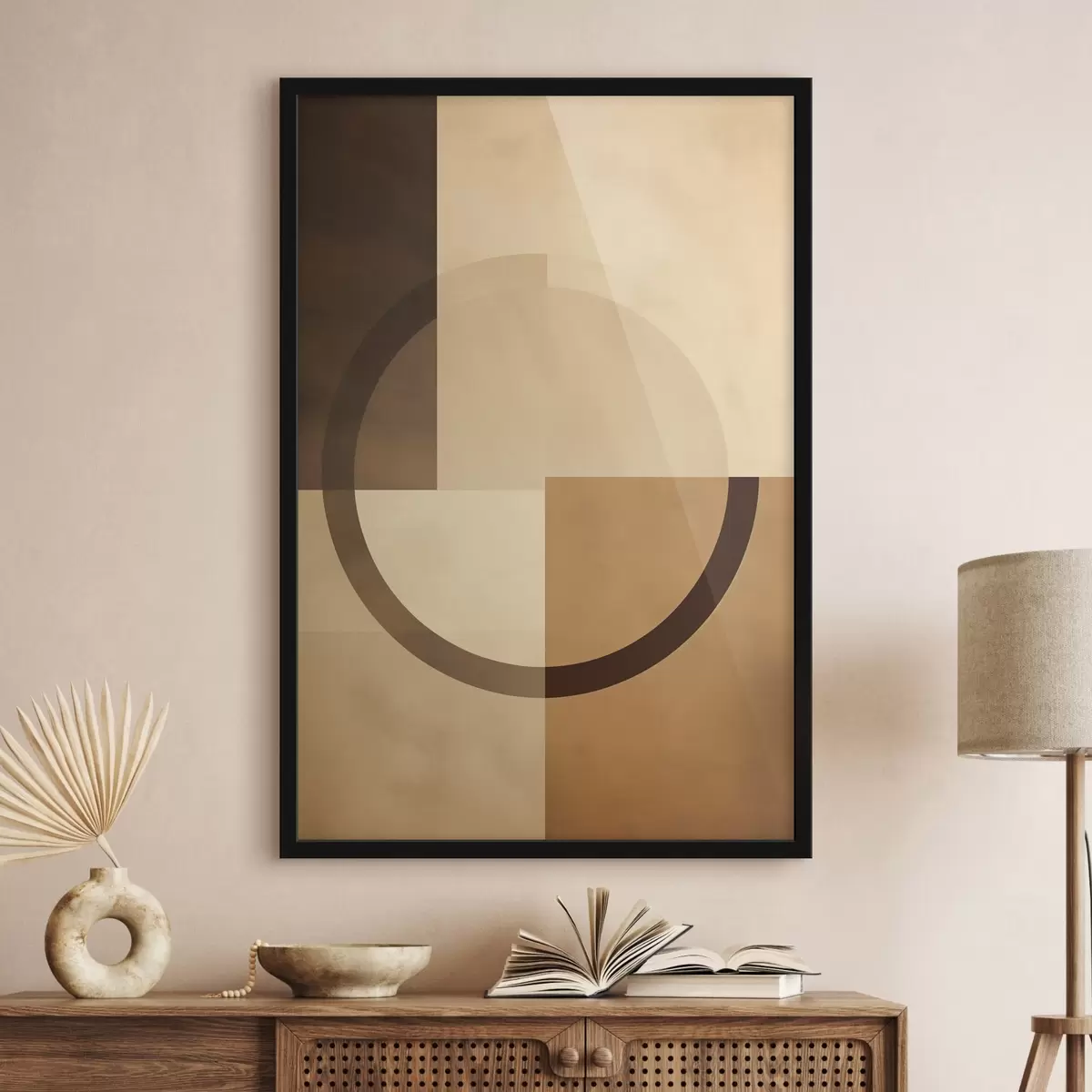 Plagáty Tlmené štvorce s priehľadným prstencom, teplá zemitá paleta f46498