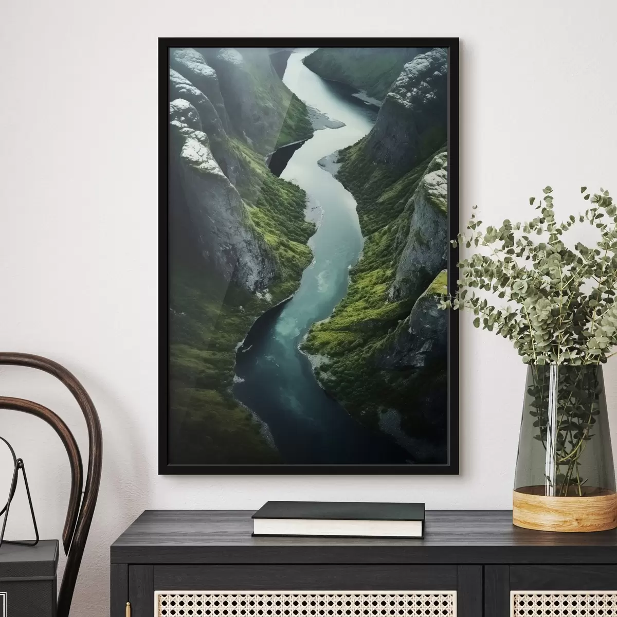 Plagáty Kľukatá rieka medzi útesmi, pohľad z vtáčej perspektívy f46521