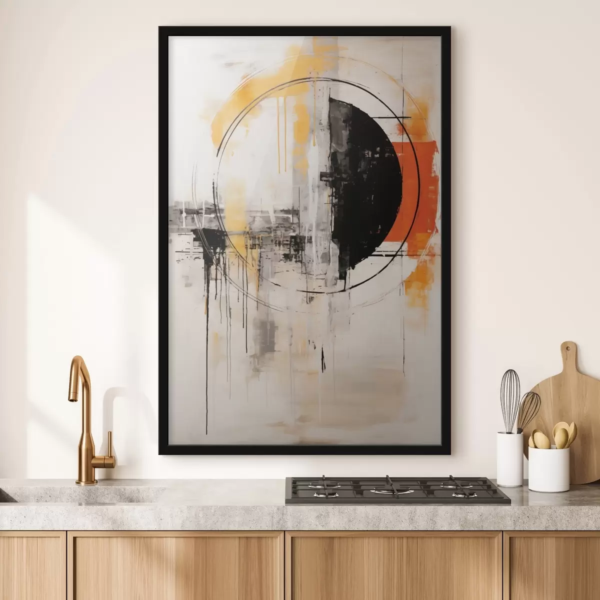 Plagáty Monochromatický oranžový kruh s textúrovanými kvapkami f46536