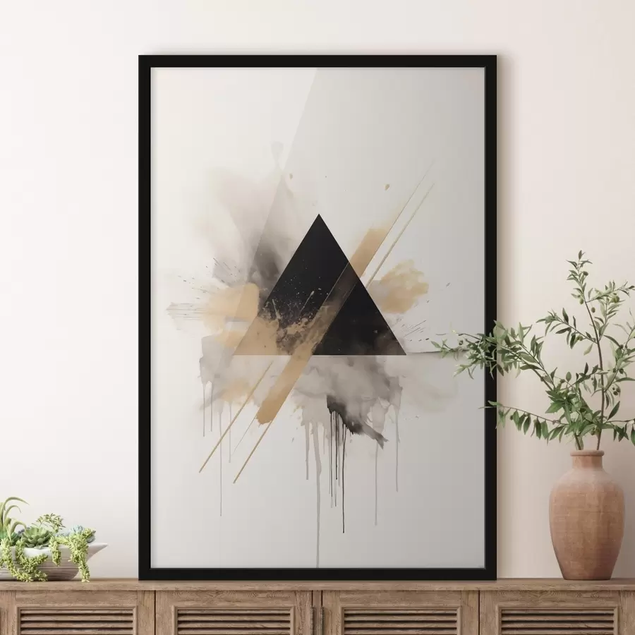 Fototapety Geometria: čierny trojuholník so svetlými škvrnami a čiarami f46540