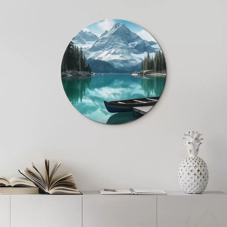 Obraz Alpské jazero s kanoe a zasneženými vrcholmi r46481