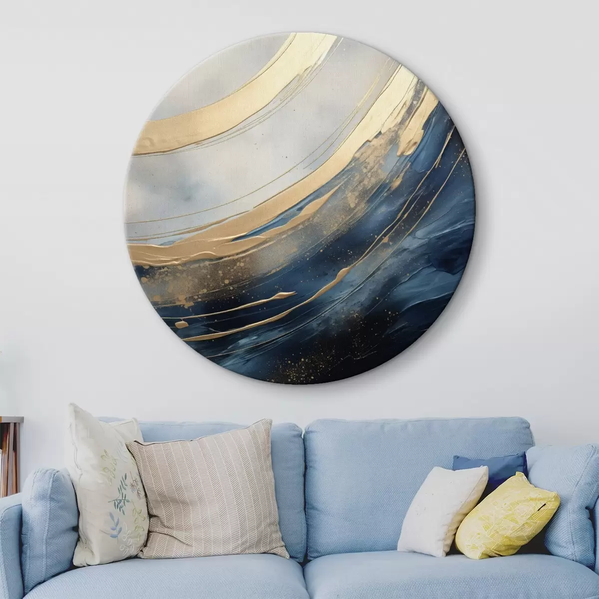 Okrúhle obrazy Široké svetelné oblúky na tmavomodrom pozadí r46487