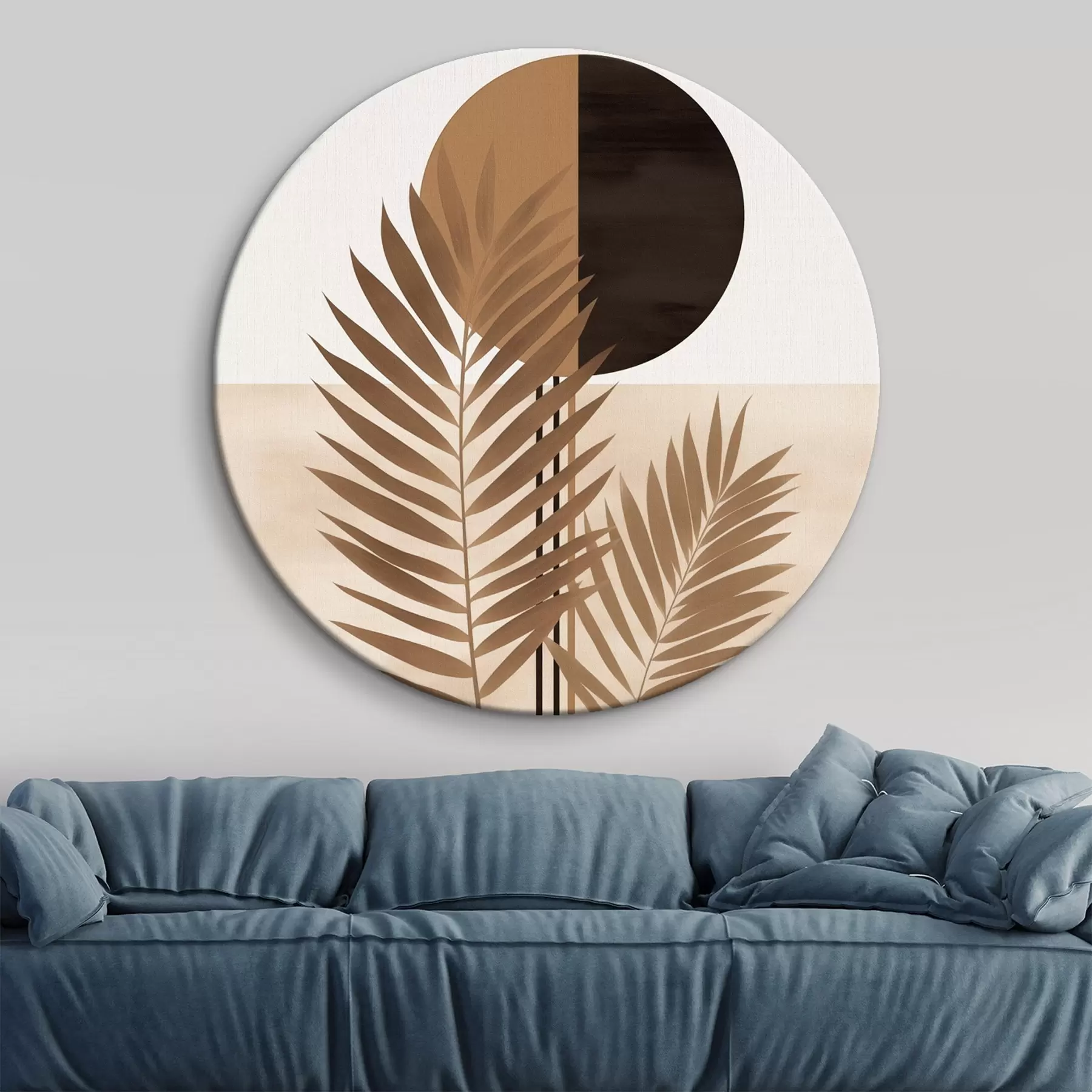 Obraz Dve palmové listy s motívom rozdeleného kruhu slnka r46491