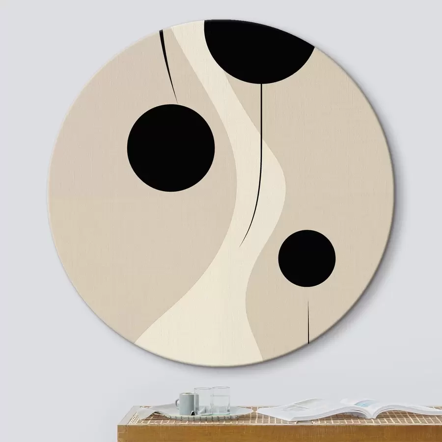 Obraz Minimálne kruhy na béžovom pozadí s akcentmi plynulých línií r46496