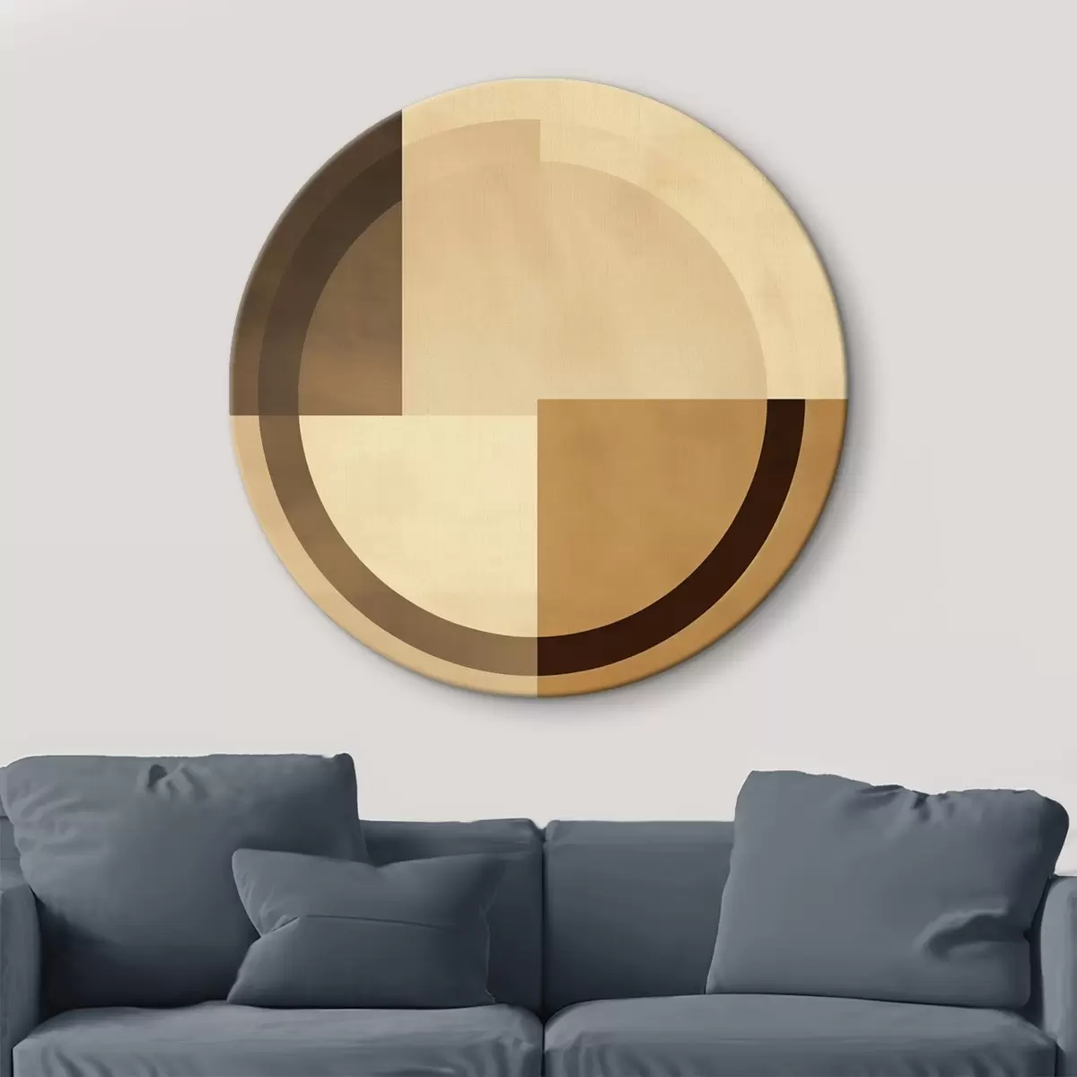 Okrúhle obrazy Tlmené štvorce s priehľadným prstencom, teplá zemitá paleta r46498