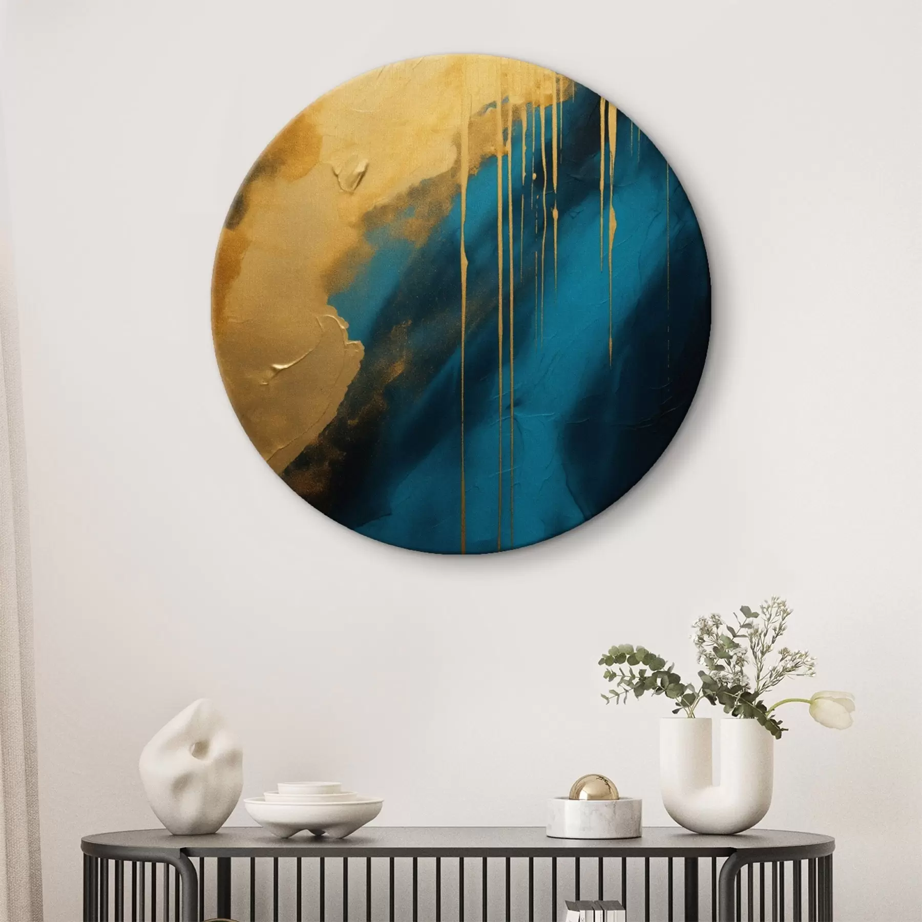 Obraz Tyrkysová a tmavomodrá abstrakcia s tečúcimi teplými odleskami r46509