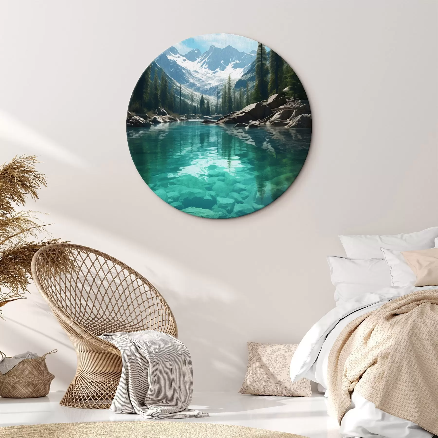 Obraz Čistá alpská rieka so skalnatým dnom a zasneženými vrcholkami r46514