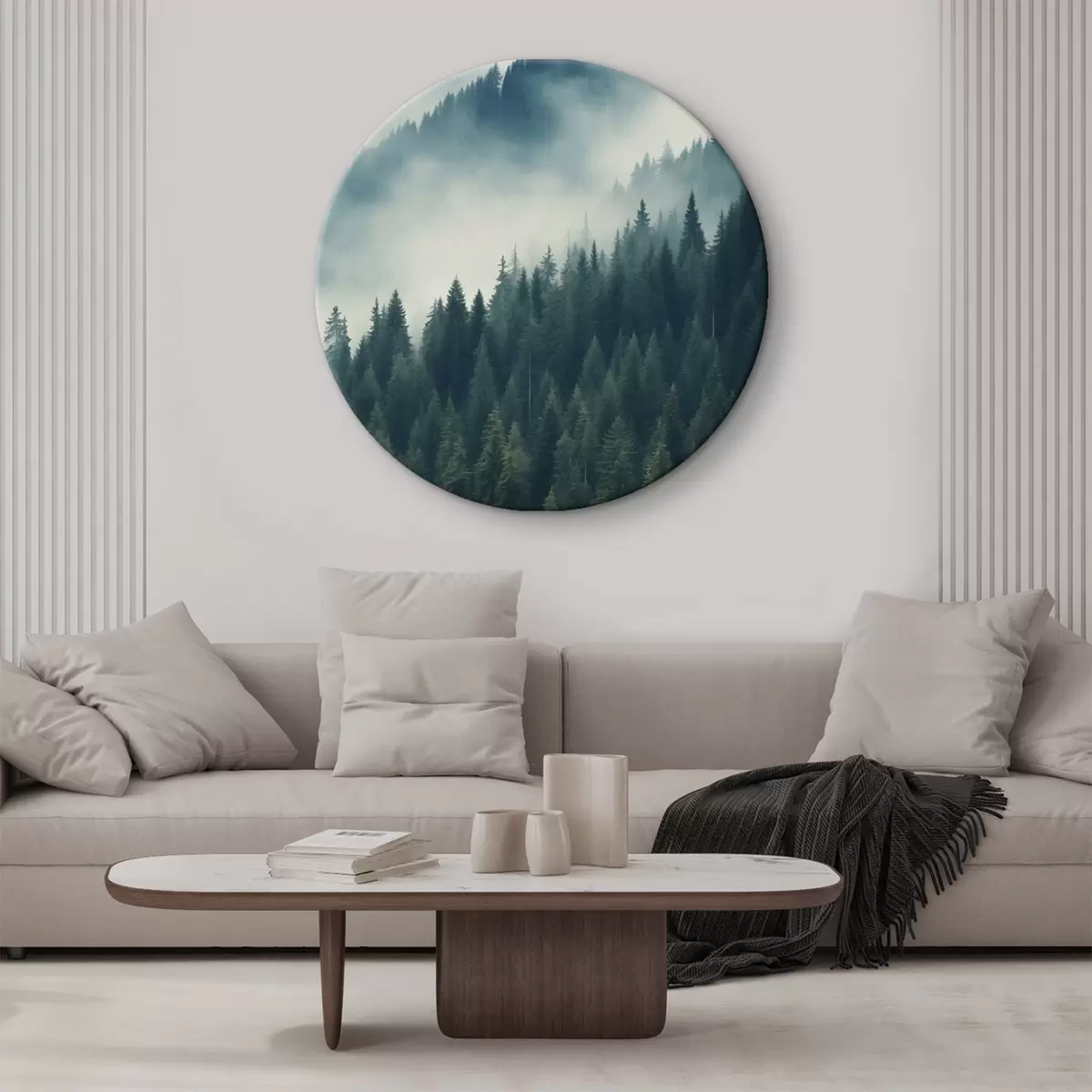 Okrúhle obrazy Hmla nad ihličnatými svahmi, tmavozelené odtiene r46516