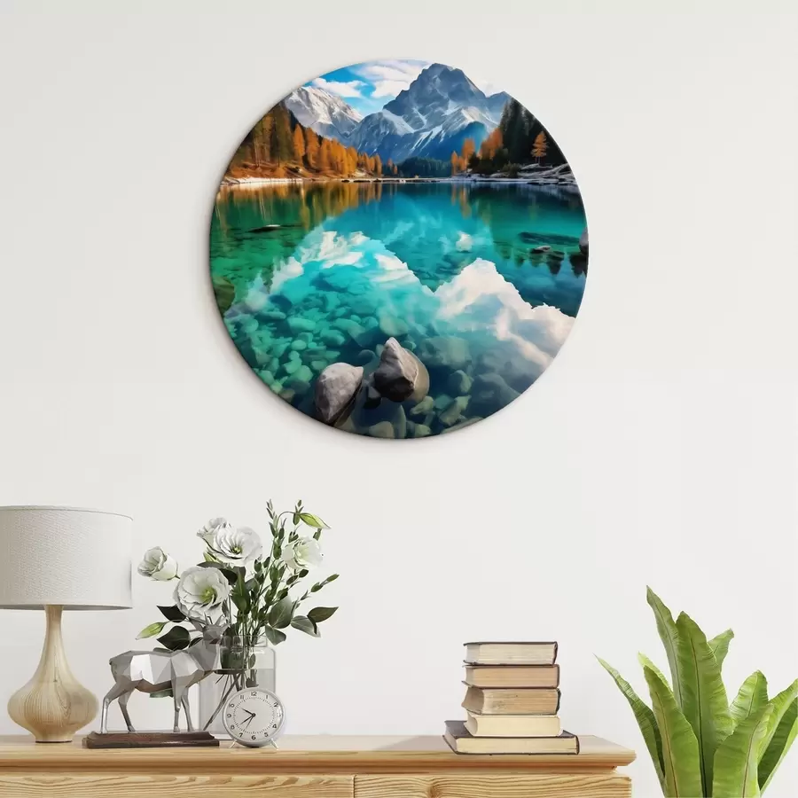 Obraz Horské jazero s tyrkysovou vodou a jesennými smrekovcami r46517