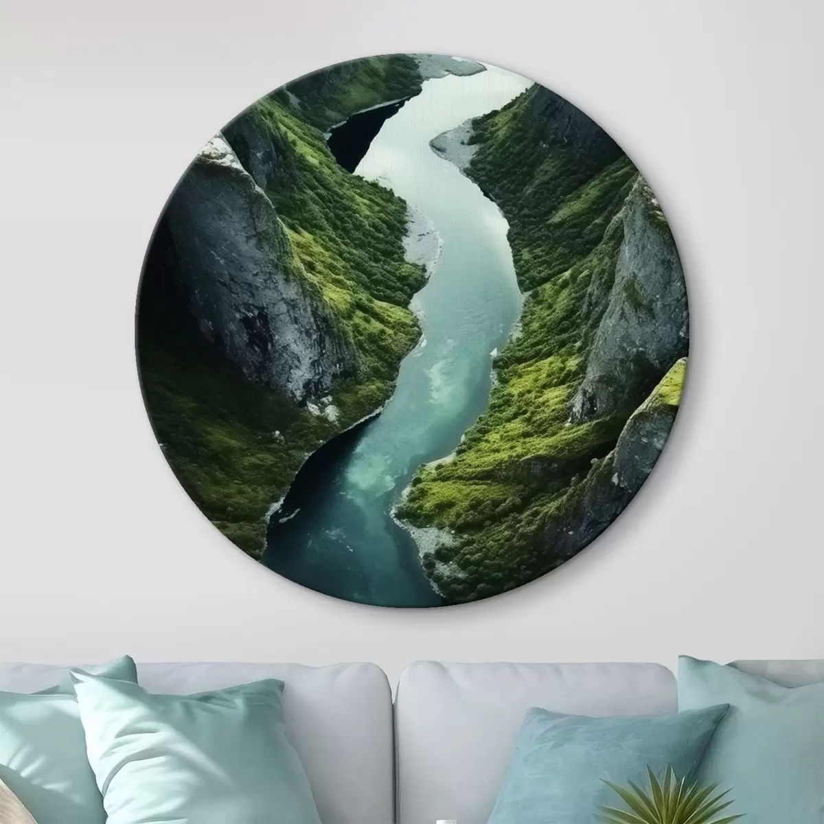 Okrúhle obrazy Kľukatá rieka medzi útesmi, pohľad z vtáčej perspektívy r46521