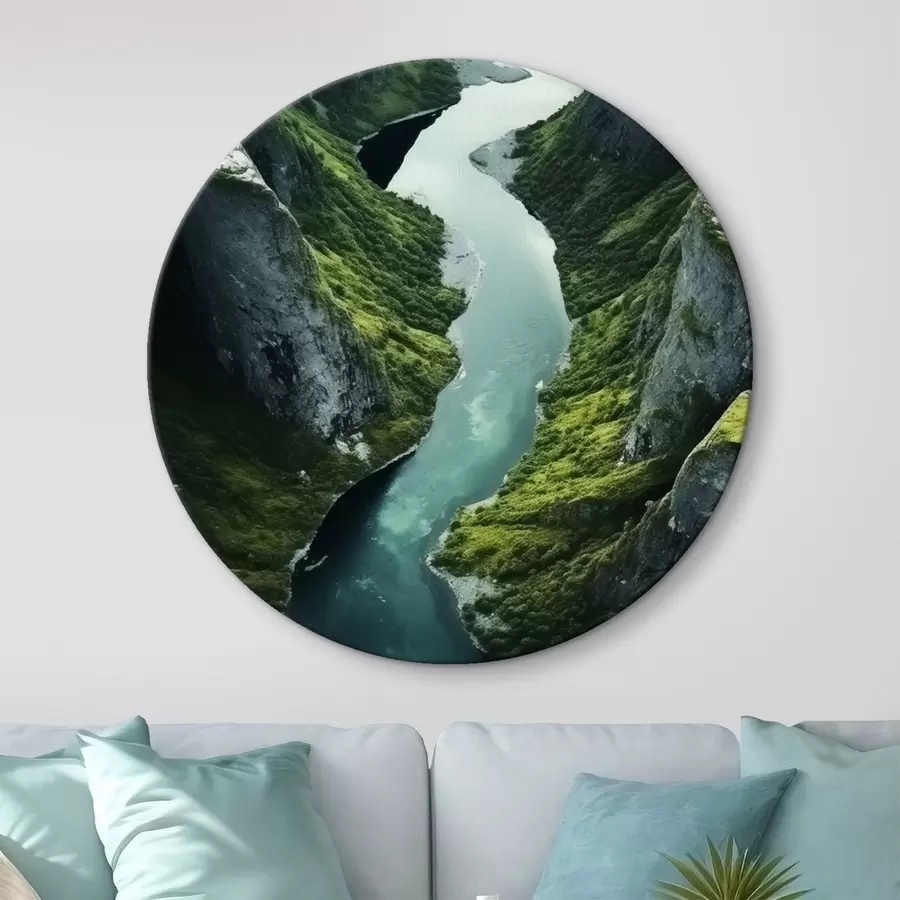 Obraz Kľukatá rieka medzi útesmi, pohľad z vtáčej perspektívy r46521