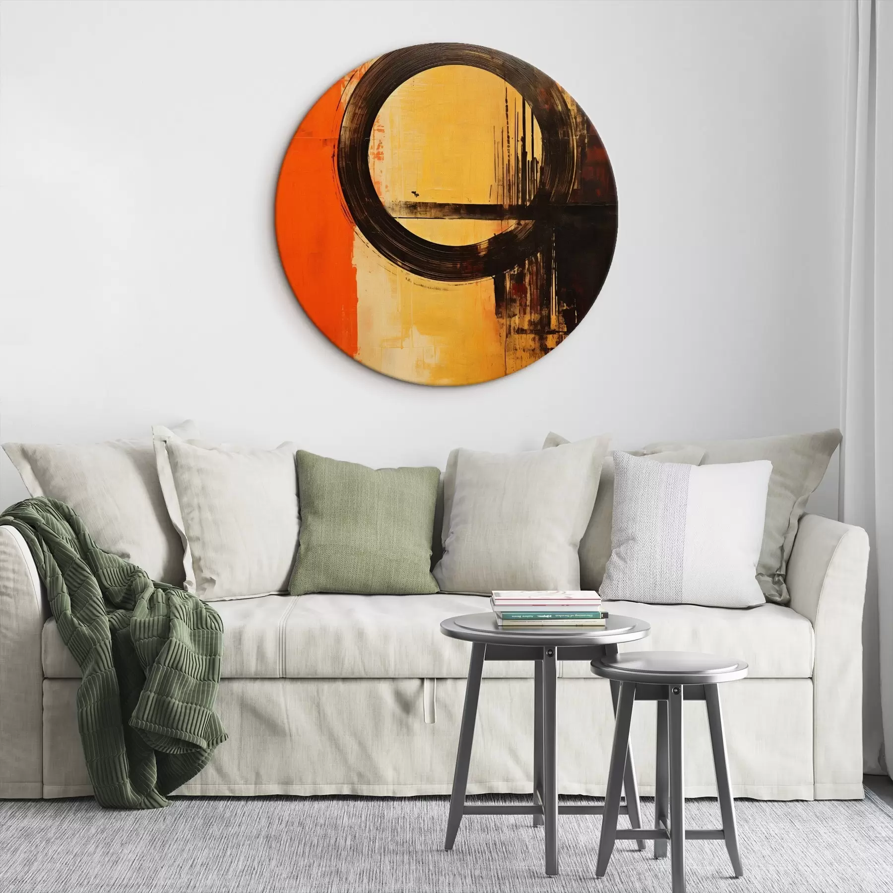 Obraz Abstraktný motív s čiernym prstencom na terakotovo-pieskovom pozadí r46529